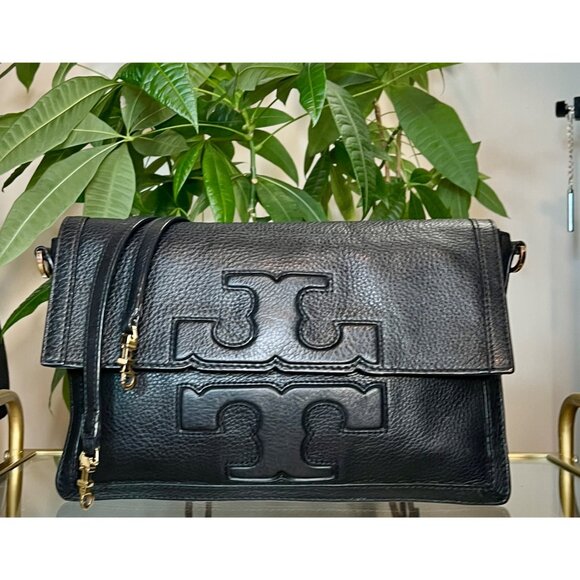 RARE!! ✺ AUTHENTIC TORY BURCH BLACK LEATHER JESSICA SHOULDER BAG!  VINTAGE BEAUT - Picture 6 of 10